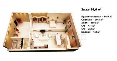 Продаю 2-комнатную квартиру, 81.9кв. м., этаж - 4/10, ЖК “Elite Residence”.