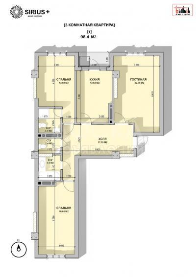 Продаю 3-комнатную квартиру, 98кв. м., этаж - 10/10, Абдымомунова 255.