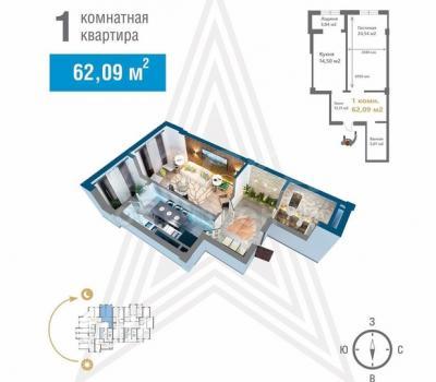 Продаю 1-комнатную квартиру, 62кв. м., этаж - 13/15, квартира 1комн с качественным ремонтом на Советская/Магистраль, 13 этаж из 15 , 62000$, 0502122020.