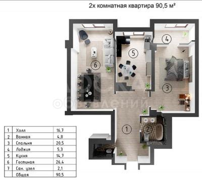 Продаю 2-комнатную квартиру, 90кв. м., этаж - 5/14, по советской магистрали .