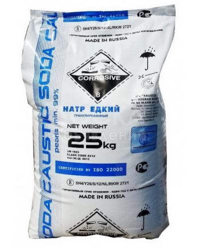 Сода каустическая гранулированная Россия ( Гидрооксид натрия, каустик, едкий натр, едкая щелочь) Мешок 25кг