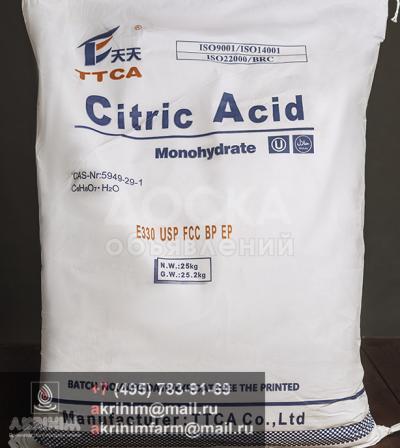 Лимонная кислота пищевая TTCA (моногидрат)КНР Мешок 25кг