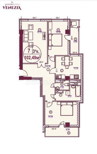 Продаю 3-комнатную квартиру, 102кв. м., этаж - 3/14, золотой квадрат .