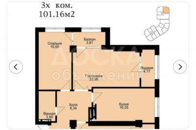 Продаю 3-комнатную квартиру, 101кв. м., этаж - 12/16, Асанбай мкр .