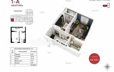 Продаю 1-комнатную квартиру, 45кв. м., этаж - 7/14, Юг-2.