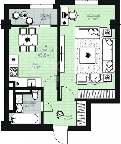 Продаю 1-комнатную квартиру, 46кв. м., этаж - 8/12, Асанбай мкр .