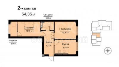 Продаю 2-комнатную квартиру, 54.35кв. м., этаж - 7/10, Салиева Чкалова.