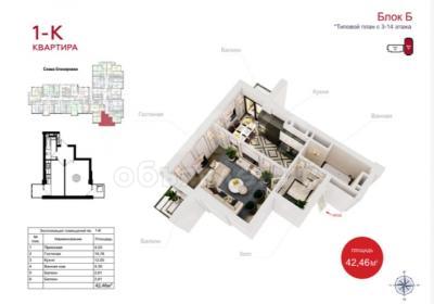 Продаю 1-комнатную квартиру, 42кв. м., этаж - 13/14, матросова Льва Толстого.