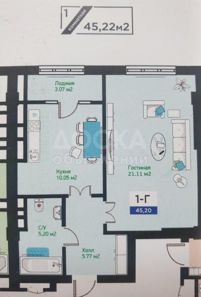 Продаю 1-комнатную квартиру, 45кв. м., этаж - 7/14, Чынгыза Айтматова/ Масалиева.