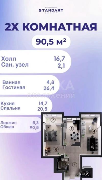 Продаю 2-комнатную квартиру, 90кв. м., этаж - 10/14, магистраль/советская.