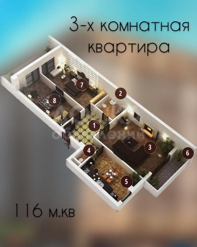 Продаю 3-комнатную квартиру, 116кв. м., этаж - 5/13, 7мкр Магистраль/Сухэ-Батора, за гипермаркетом «Глобус».