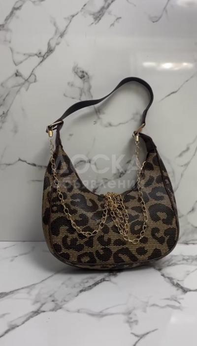 Коричневая сумка Багет с леопардовым принтом