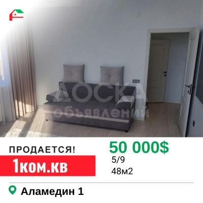 Продаю 1-комнатную квартиру, 48кв. м., этаж - 5/9, Аламедин 1.