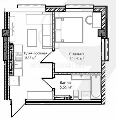 Продаю 1-комнатную квартиру, 40кв. м., этаж - 5/7, Арча-Бещик.