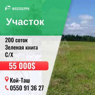 Продаю участок сельхоз назначения, 200 соток село. Кой-Таш.